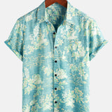 Men's Vintage Hawaiian Tropical Floral Print Pocket Beach Summer Short Sleeve Button Shirt
