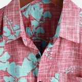 Men's Red Floral Vintage Short Sleeve Button-Up Beach Tropical Hawaiian Shirt