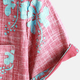 Men's Red Floral Vintage Short Sleeve Button-Up Beach Tropical Hawaiian Shirt