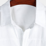 Men's Cotton & Linen Chest Pockets Solid Colour Short Sleeve Shirt