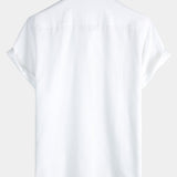 Men's Cotton & Linen Chest Pockets Solid Colour Short Sleeve Shirt