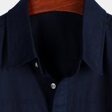Men's Cotton & Linen Chest Pockets Solid Colour Short Sleeve Shirt