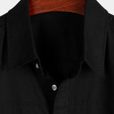 Men's Cotton & Linen Chest Pockets Solid Colour Short Sleeve Shirt