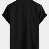 Men's Cotton & Linen Chest Pockets Solid Colour Short Sleeve Shirt