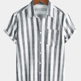 Men's Breathable Cotton Stripe Short Sleeve Lightweight Cool Casual Summer Shirt