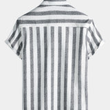 Men's Breathable Cotton Stripe Short Sleeve Lightweight Cool Casual Summer Shirt