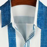Men's Vintage Blue Vertical Striped Casual Short Sleeve Shirt