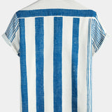 Men's Vintage Blue Vertical Striped Casual Short Sleeve Shirt