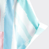 Men's Blue And Pink Striped Summer Vacation Short Sleeve Shirt