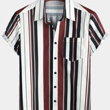 Men's Vintage Striped Button Up Short Summer Sleeve Casual Shirt