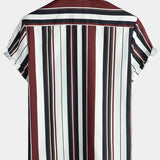 Men's Vintage Striped Button Up Short Summer Sleeve Casual Shirt