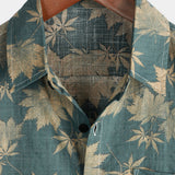 Men's Maple Leaf Breathable Cotton Pocket Short Sleeve Summer Shirt