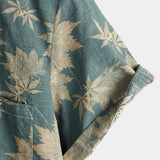 Men's Maple Leaf Breathable Cotton Pocket Short Sleeve Summer Shirt