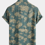 Men's Maple Leaf Breathable Cotton Pocket Short Sleeve Summer Shirt