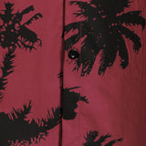 Men's Palm Tree Print Cotton Burgundy Beach Short Sleeve Collared Shirt