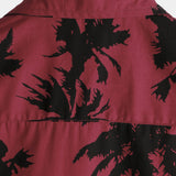 Men's Palm Tree Print Cotton Burgundy Beach Short Sleeve Collared Shirt