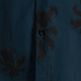 Men's Palm Tree Print Cotton Navy Blue Short Sleeve Hawaiian Collared Shirt