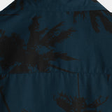 Men's Palm Tree Print Cotton Navy Blue Short Sleeve Hawaiian Collared Shirt