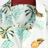 Men's Pineapple Print Cotton Tropical Fruit Holiday Short Sleeve Button-Up Beach Hawaiian Shirt