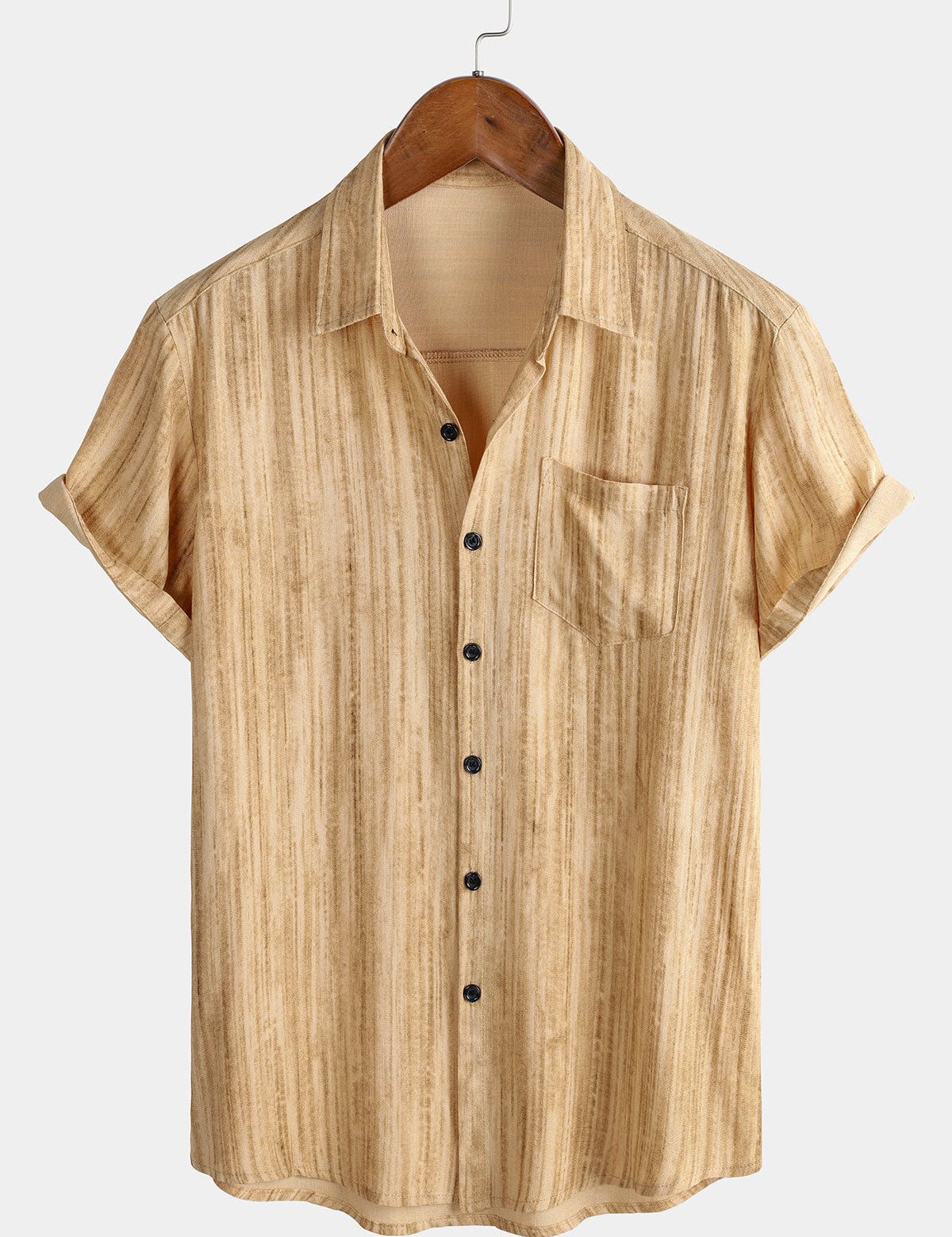 Men's Breathable Short Sleeve Pocket Black Striped Shirt