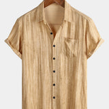 Men's Breathable Short Sleeve Pocket Black Striped Shirt