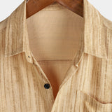 Men's Breathable Short Sleeve Pocket Khaki Striped Shirt