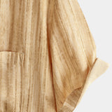Men's Breathable Short Sleeve Pocket Khaki Striped Shirt