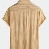 Men's Breathable Short Sleeve Pocket Khaki Striped Shirt
