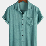 Men's Summer Holiday Green Casual Vintage Short Sleeve Shirt