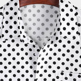 Men's Cotton Casual Polka Dot Summer White Pocket Short Sleeve Shirt