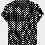 Men's Cotton Casual Polka Dot Summer Black Pocket Short Sleeve Shirt