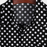 Men's Cotton Casual Polka Dot Summer Black Pocket Short Sleeve Shirt