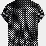 Men's Cotton Casual Polka Dot Summer Black Pocket Short Sleeve Shirt