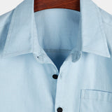 Men's Solid Colour Linen Cotton Pocket Casual Short Sleeve Shirt