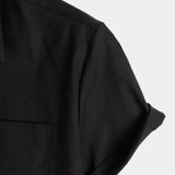 Men's Solid Colour Linen Cotton Pocket Casual Short Sleeve Shirt