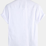 Men's Solid Colour Linen Cotton Pocket Casual Short Sleeve Shirt