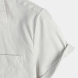 Men's Solid Colour Linen Cotton Pocket Casual Short Sleeve Shirt