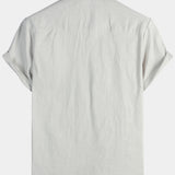 Men's Solid Colour Linen Cotton Pocket Casual Short Sleeve Shirt