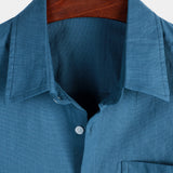 Men's Solid Colour Linen Cotton Pocket Casual Short Sleeve Shirt
