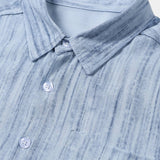 Men's Light Blue Striped Short Sleeve Breathable Cool Casual Summer Shirt