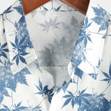 Men's Cotton Linen Maple Leaf Print Breathable Short Sleeve Shirt