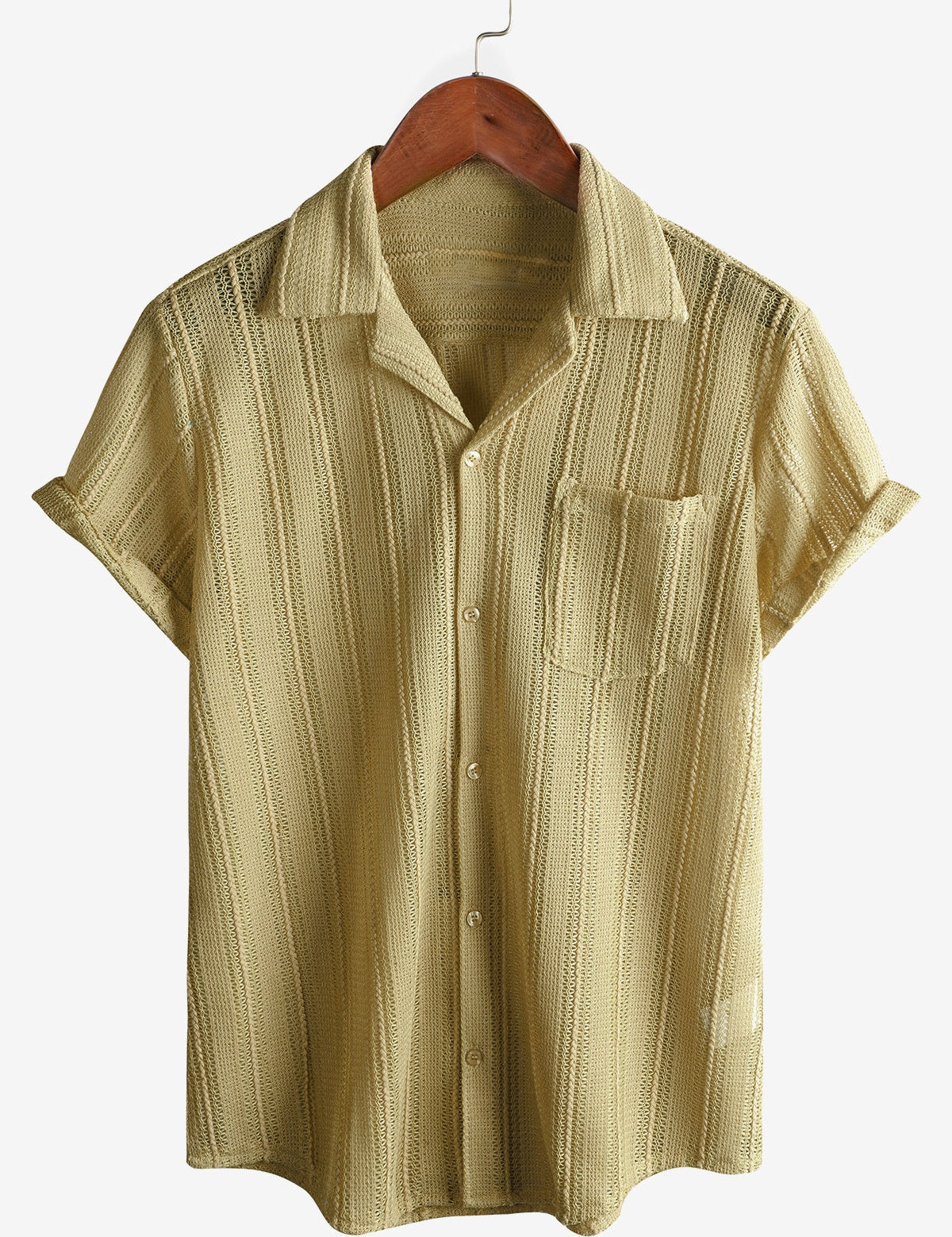 Men's Summer Lace Short Sleeve Casual Button Up Beach Shirt