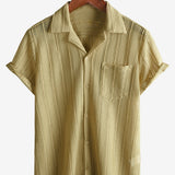 Men's Summer Lace Short Sleeve Casual Button Up Beach Shirt