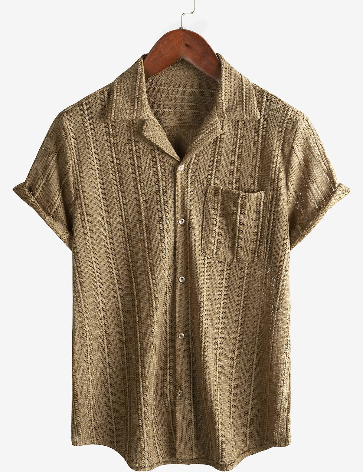 Men's Summer Lace Short Sleeve Casual Button Up Beach Shirt