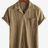 Men's Summer Lace Short Sleeve Casual Button Up Beach Shirt