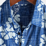 Men's Blue Floral Vintage Short Sleeve Button-Up Beach Tropical Hawaiian Shirt