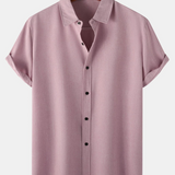Men's Breathable Solid Colour Cotton Button Up Casual Short Sleeve Shirt