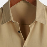 Men's Khaki Casual Solid Colour Rayon Summer Short Sleeve Shirt