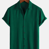 Men's Green Casual Solid Colour Rayon Summer Short Sleeve Shirt