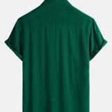 Men's Green Casual Solid Colour Rayon Summer Short Sleeve Shirt